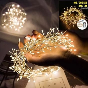 2pcs 1pcs Fairy Firecracker String Light 3m 100leds 6m 200leds Waterproof Copper Wire Light Cluster Starry String Lights for Bedroom Christmas Party