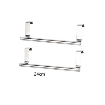 2 Pieces Punch Free Door Rear Hook Towel Rack Over Door Stainless Steel Single-bar Towel Rack Bathroom Kitchen Non-perforated Towel Rail Rag Rack Shelf HangerBath Hardware
