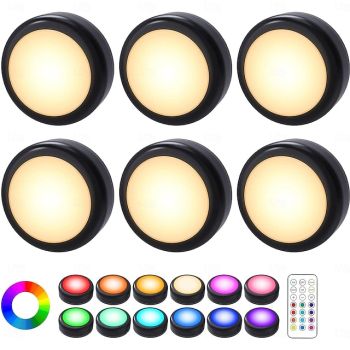 LED Puck Lights with Remote Control, Under Cabinet Lighting 13 Colors Changeable Battery Operated Wireless Closet Lights, Stick on Tap Push Lights, Color Changing Under Counter Lights