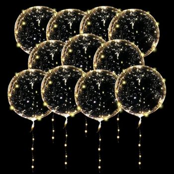Elegant Wedding Reception Party LED Balloon Luminous Party Wedding Supplies Dorm Party Decoration Transparent Bubble Decoration Birthday Wedding LED Balloons String Lights Christmas Gift