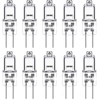 10PCS G4 10W Halogen Bulb 12V Kitchen Hood Bulb Warm White 3000K for Bedroom Bathroom Cabinet Living and Dining Room Energy Efficiency