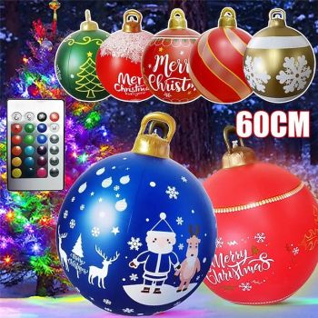 60CM Outdoor Christmas Inflatable Decorated Ball Light with Remote Controller, PVC Huge Large Christmas  Ornaments for Xmas Tree Party Garden Decorations Toy Ball with Colorful Light