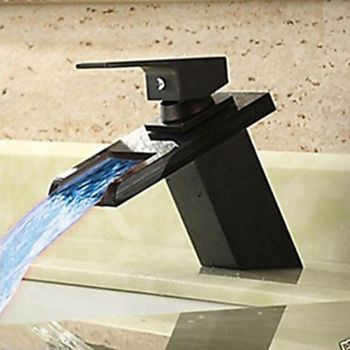 Single Handle Bathroom Faucet Oil-rubbed Bronze with 3-color LED Waterfall Brass Basin Sink Faucet Black Adjustable to Cold and Hot WaterSmart Faucet