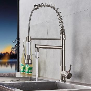 Kitchen Faucet,Brass Chrome Deck Mounted Pullout Spray Contemporary Kitchen Taps with Hot and Cold Switch Pull Down Kitchen Faucets