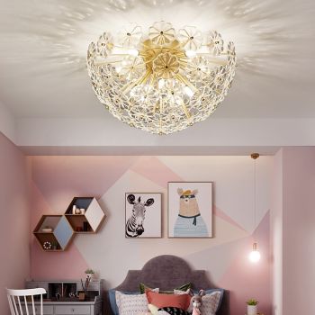 Crystal Chandeliers Copper Gold Art Ceiling Lamp Glass Flower  Artistic Suitable for Decorative Lighting of Bedroom Closet Kitchen Living Room Corridor