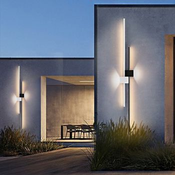 Outdoor LED Wall Lamp Curved Design Waterproof 80cm Modern Indoor Double-Head Wall Light Up Down Lighting for Bedroom Warm Light 1PCS