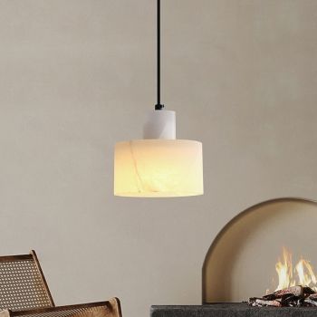 Wabi-Sabi Creative Alabaster Marble Hanging Lamp Adjustable Height Pendant Light with E27 Base Suspension Lamp 110-240V 14cm