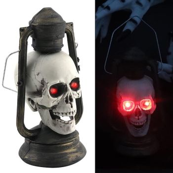 Halloween Lantern LED Skull Statue Light Halloween Decorations Night Light Resin Skull Prop Horror Haunted House Party Ornament Decoration with LED Light Up Eyes Desk Lamp Holiday