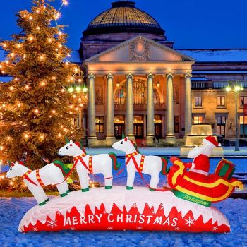 1 Pc 3.3M/10.8FT Christmas 3 Unicorn Pull Car Santa Claus LED with Light Inflatable Air Model Indoor and Outdoor Courtyard Garden Lawn Party Christmas Atmosphere Decorative Light EU/US/UK/AU Plug