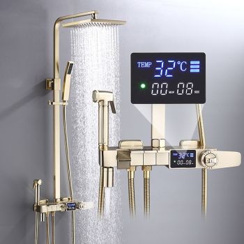 Shower Faucet,Shower System Rainfall Shower Head System Thermostatic Mixer valve Set - Handshower Included pullout Rainfall Shower Antique Country Nickel Brushed Mount Inside Ceramic Valve Foundation of a Perfect Shower
