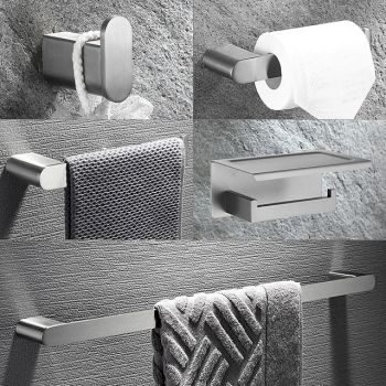 Bathroom Accessory Set Brushed Stainless Steel Include Robe Hook, Towel Bar, Toilet Paper Holder with Mobile Phone Storage Shelf, Towel Holder and Roll Paper Shelf 1or3pcsBath Hardware