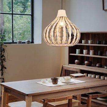 LED Pendant Light 35cm Hand-Woven Basket Hanging Tube Hanging Lid Lamp Willow Rattan Shades Weave Lamp Lights Chandelier Adjustable Cable