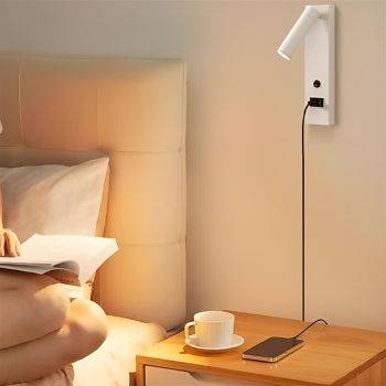 LED Wall Sconce with USB Charging Port Wall Mounted Reading Lamp Bedside Button Switch Wall Lighting Indoor Wall Lights