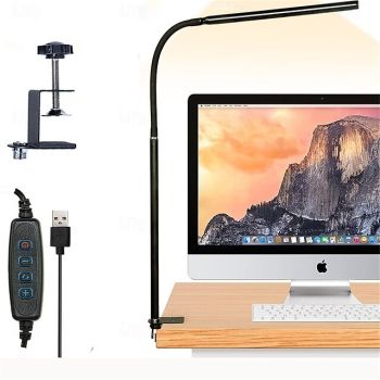 LED Eye Protection Desk Lamp USB Powered for Learning & Reading – Full Spectrum, Low Blue Light with Folding Clip and Dimmable 1PC