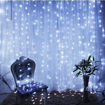 2pcs 3*3 m  300 LEDs 31V  low Voltage  Curtain String Lights Warm White White 8-Mode  New Design Wedding Christmas Wedding Decoration No Electric Shock Safer Garden Courtyard Decoration Lamp