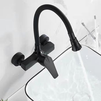 Kitchen Faucet,Brass Wall Mounted Single Handle Two Holes Bendable Rotatable Kitchen Taps Pull Down Kitchen Faucets