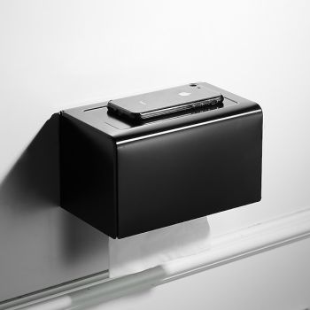 Black Toilet Paper Holder Space Aluminum Waterproof Tissue Box Punched Shelf Wall Mount Tissue Holder New Design Bath Hardware