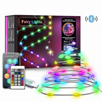 20M/66FT 200 LED BeadsTuya Christmas Halloween Wedding Festival Indoor and Outdoor Courtyard IP68 Waterproof Colorful Light String Bluetooth APP Remote Control Colorful Leather Wire Light String Usb