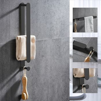 Towel Bar and Towel Rack with Hooks New Design Stainless Steel Bathroom Towel Rack Wall Mounted Painted Finishes 1pcBath Hardware