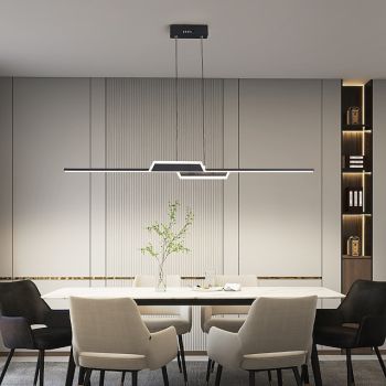 LED Pendant Light Modern Line Design with Remote Control 100cm Acrylic Metal Chain Adjustable Hanging Lamp for Kitchen Dining Living Room Office 110-240V