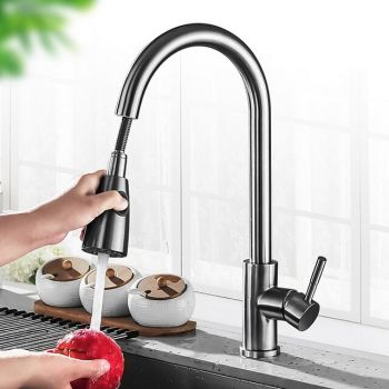 Kitchen Faucet with Pull-out Sprayer,Brushed Nickell Rotatable 304 Stainless Steel High Arc Single Handle One Hole Kitchen Taps Pull Down Kitchen Faucets