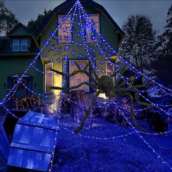 Halloween Decorations Huge Spider Web Lights Up with 400 LED Purple Lights Spider Webs for Halloween Decoration Indoor and Outdoor Party Haunted House Decorations
