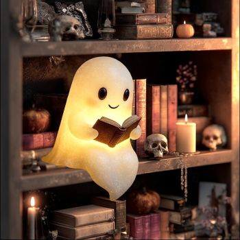 1 Pc 15cm/6 inch Halloween Cute Ghost Reading Decoration Light Dining Table Bedroom Bookshelf Courtyard Desktop Cute Night Light