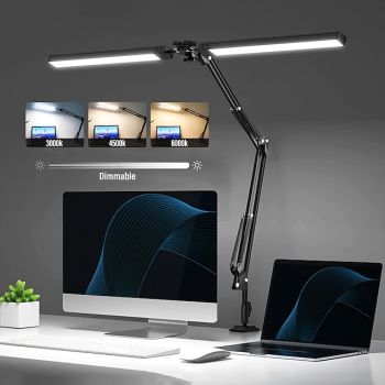 LED Reading Desk Lamp 24W Folding Swing Arm Desk Lamp with Clamp Dimmable Suitable for Workbench Home Eye Care Office Study Shustar