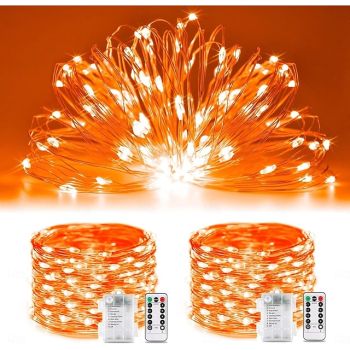 2 Pcs 20M/66FT 200 LED Beads Christmas Halloween Wedding Party Festival Fairy String Lights Indoor and Outdoor Festival Decoration Light String AAA Waterproof Battery Box Remote Control