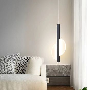 20 cm LED Pendant Light Nordic Black Hanging Light with White Lampshade Dining Room Office Bedroom Simple Geometric Metal Black LED Modern 220-240V