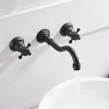 Bathroom Sink Faucet - Wall Mount / Widespread Electroplated Wall Mounted Two Handles Three HolesBath Taps Top Quality