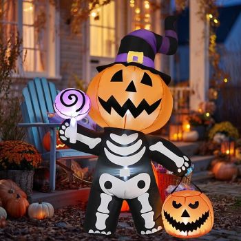 1 Pc Halloween Lantern Candy Handheld Pumpkin Lantern Skeleton Ghost Inflatable Air Model Indoor and Outdoor Courtyard Garden Lawn Path Party Festive Atmosphere Decorative Lights
