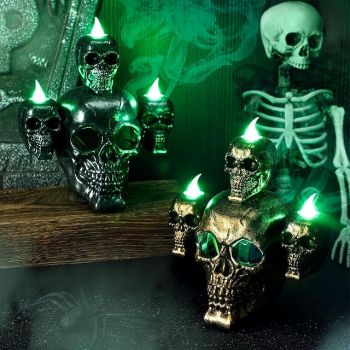 Halloween Decorations Skull Lamp Horror Candle Lamp Smoke Sandalwood LED Secret Room Haunted House Script Props Bar Home Ghost Festival Desktop Decoration