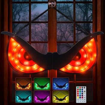 Halloween Decorations Spooky Eyes Lights, 20 Inch Large Wooden Halloween Window Eye Lights with 7 Color Modes and USB/Battery Operated for Home, Wall, Window, Trees Halloween Décor