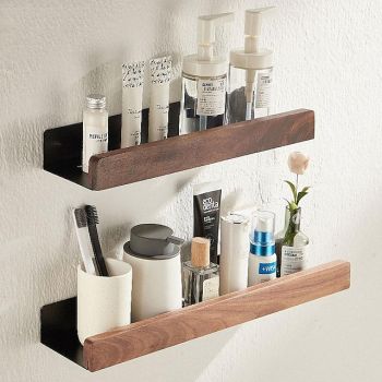 Shower Caddy Bathroom Shelves Wall Mounted Walnut Space Aluminum Shower Shelf Storage Organizer Rack Bathroom Kitchen Bathroom Hardware Pendant Shower Rack Corner Shelf 1pc Bath Hardware