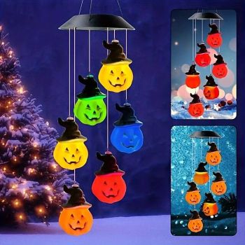 Halloween Solar Wind Chime Light Seven Color Changing Balcony Pumpkin Skull Hanging Light Outdoor Waterproof Garden Home Halloween Party Potato Decoration