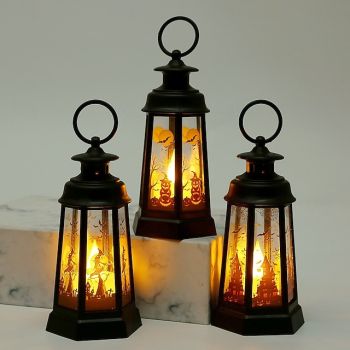 1 Pc 14.5CM Halloween Decorative LED Wind Light Desktop Ornament Retro Hexagonal LED Wind Light Party Decoration Prop Pendant