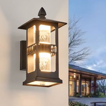 Outdoor Wall Light Fixtures Exterior Waterproof Wall Lanterns,  Porch Sconces Wall Mounted Lighting Glass Shades, Modern Wall Lamps for Patio Front Door Entryway Warm White 110-240V