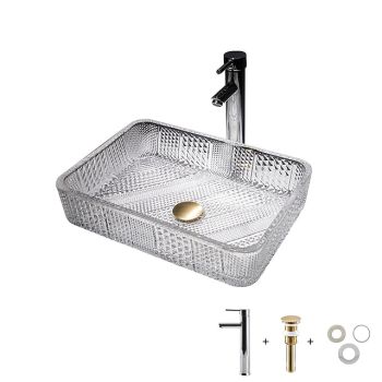 The modern light luxury transparent art rectangular die-cast glass wash basin with faucet sink Washbasin Art