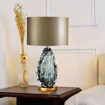 LED Table Lamp Possini Euro Design Coastal Bedside Lamp 68cm Tall Ceramic Blue Green Swirl Glaze Neutral Oval Shade for Living Room Bedroom Bedside