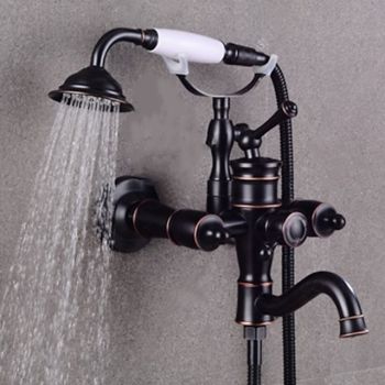 Shower Faucet Set Rainfall Shower Vintage Style Electroplated Mount Outside Ceramic Valve Bath Shower Mixer Taps / Brass / Two Handles Two Holes Foundation of a Perfect Shower