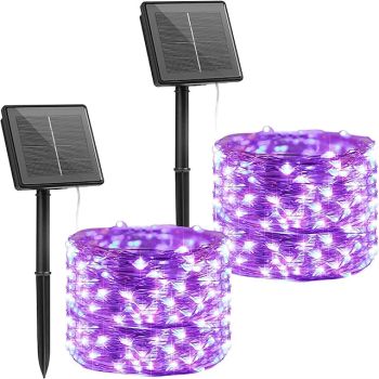2 Pack Solar String Lights Christmas Decoration – 12m 120 LEDs, Waterproof Copper Wire Fairy Lights with 8 Modes for Outdoor Patio, Yard, Trees, Christmas, Wedding & Party