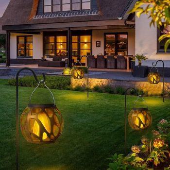 6PCS Solar Hollow Hanging Chandelier Halloween Simulation Flame Hanging Lamp Outdoor Garden Courtyard Landscape Christmas Party Decoration Lantern