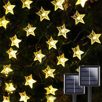 Ramadan Eid Lights LED Solar Star String Lights 40Ft 12M 100LEDs 7M 50LEDs 6.5M 30LEDs 5M 20LEDs 8Modes Twinkle Fairy Lights Waterproof Star Lights for Outdoor Gardens Lawn Patio Landscape Christmas