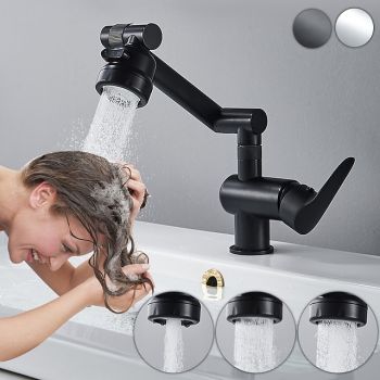 Bathroom Sink Faucet,Brass 360 Degree Rotating Liftable 3-Type Outlet Multi-Function Single Handle One Hole Bath Taps(Matte Black/Chrome)