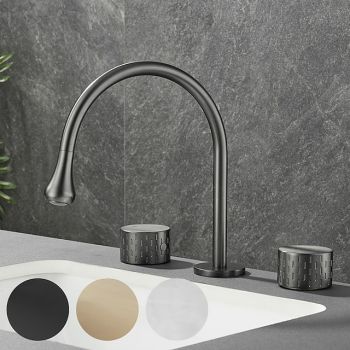 Bathroom Sink Faucet - Rotatable / Classic Electroplated Widespread Two Handles Three Holes Bath Taps Limited Lifetime Warranty