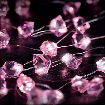 Pink Crystal Shaped Fairy String Lights 2m 20LEDs Copper Wire Lights Battery Powered Christmas Wedding Party Home Garden Holiday Indoor Outdoor Decoration