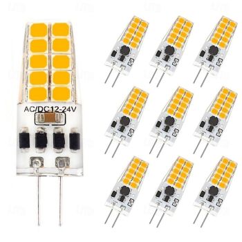 G4 Bi-Pin Base LED Light Bulbs 5W T3 JC Halogen Lamp Equivalent 30W AC/DC 12V 24V Dimmable LED Lights White Warm White for Chandelier Under Cabinet Lighting 10Pcs