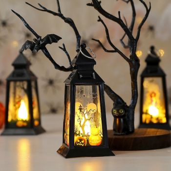 1 Pc 12.8CM Halloween LED Electronic Candlelight Witch Pumpkin Wind Light Indoor and Outdoor Restaurant Party Halloween Festival Atmosphere Nightlight