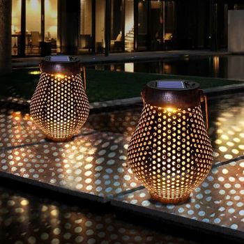 Outdoor Hanging Solar Power Lantern Iron-Art Lamp Ornaments Solar Lights with Handle For Garden Yard Tree Fence Decor Warm White Lighting